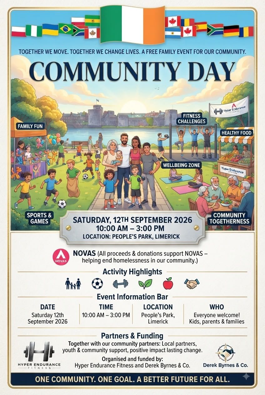 The Community Day poster, a free family event on Saturday 12 September 2026 at People's Park, Limerick